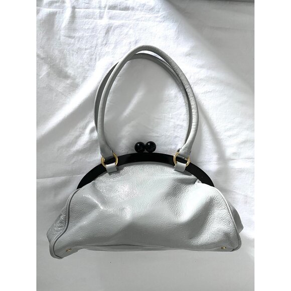 Hobo International Gray Patent Leather Handbag With Polka Dot Lining - Picture 1 of 16